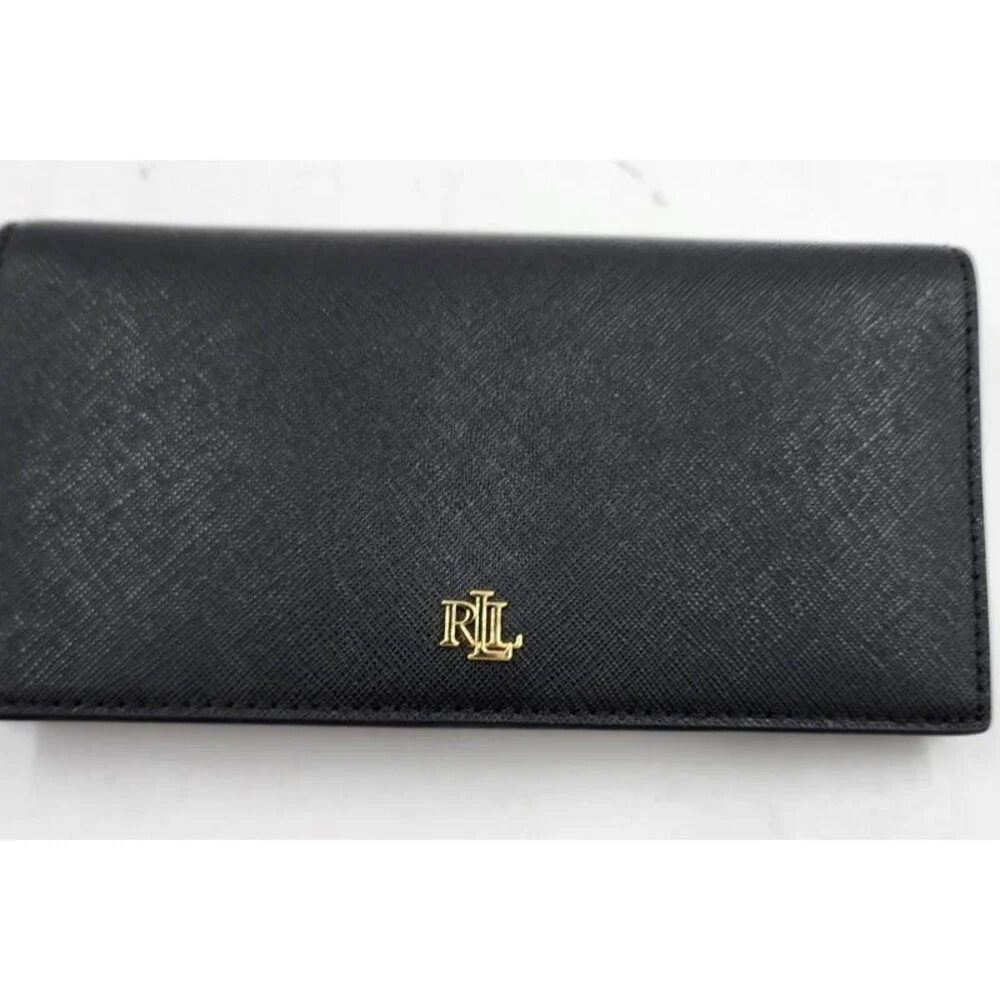 Lauren Ralph Lauren Crosshatch Leather Slim Snapped-Closure Wallet Women's Black - Picture 2 of 11